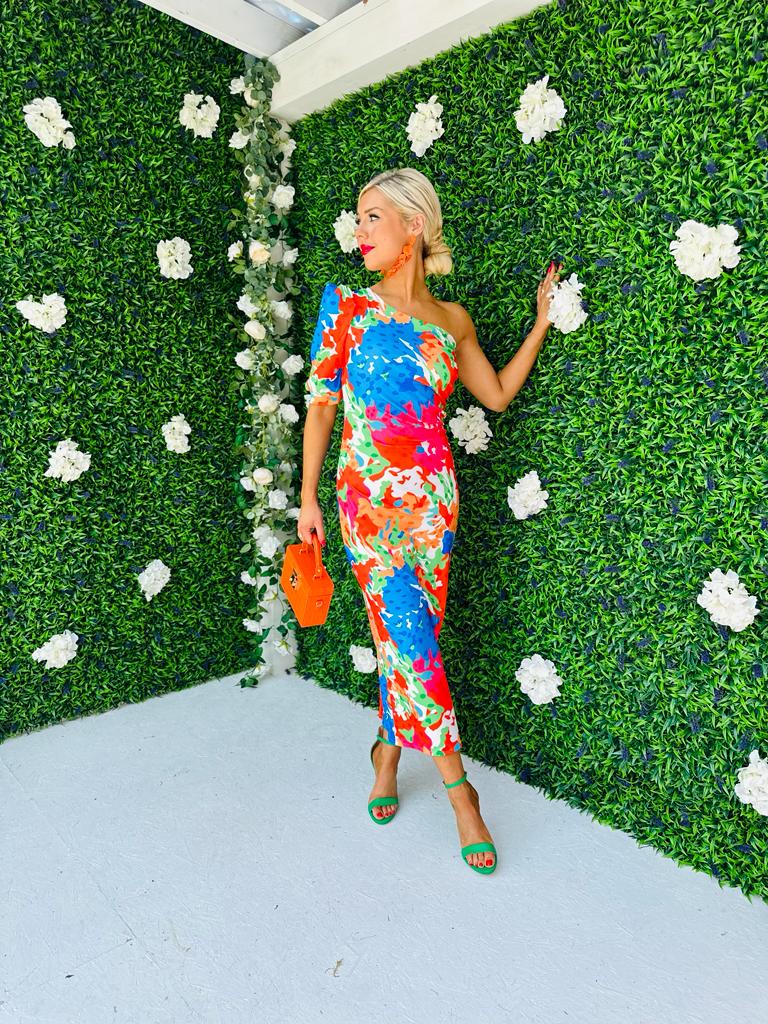 Heidi One Shoulder Midi Dress Orange