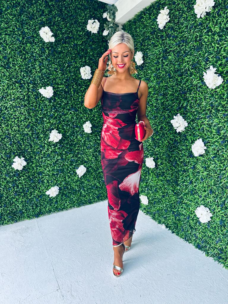 Daniella Strappy Mesh Maxi Dress Black