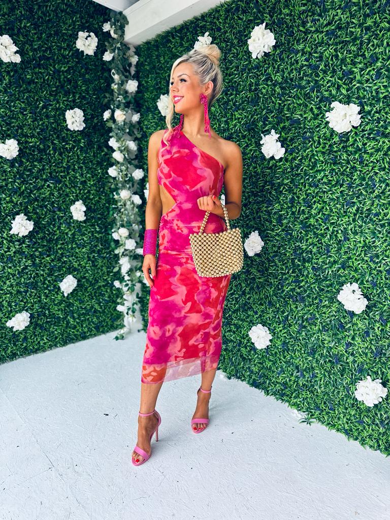 Ely Mesh Midi Dress Fuchsia