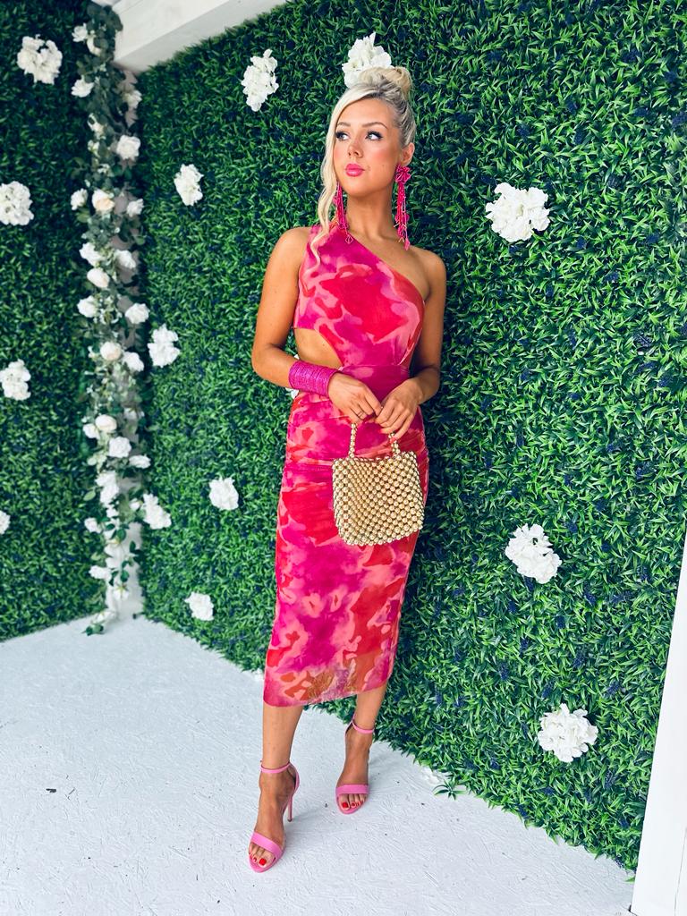 Ely Mesh Midi Dress Ruby