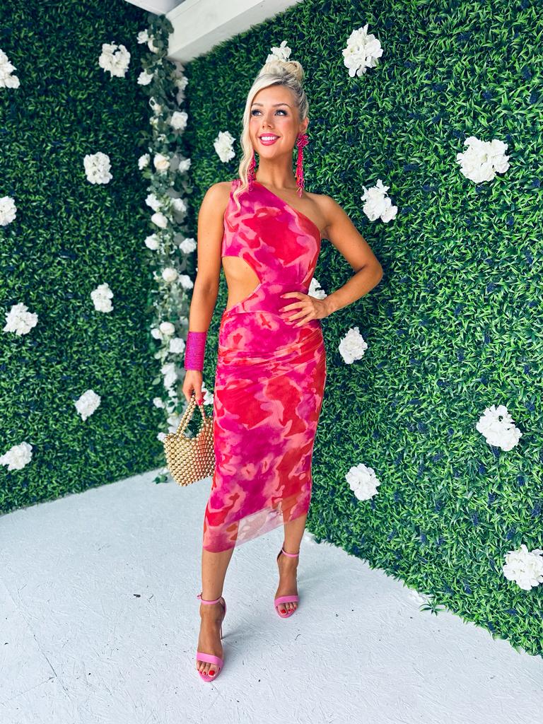 Ely Mesh Midi Dress Fuchsia