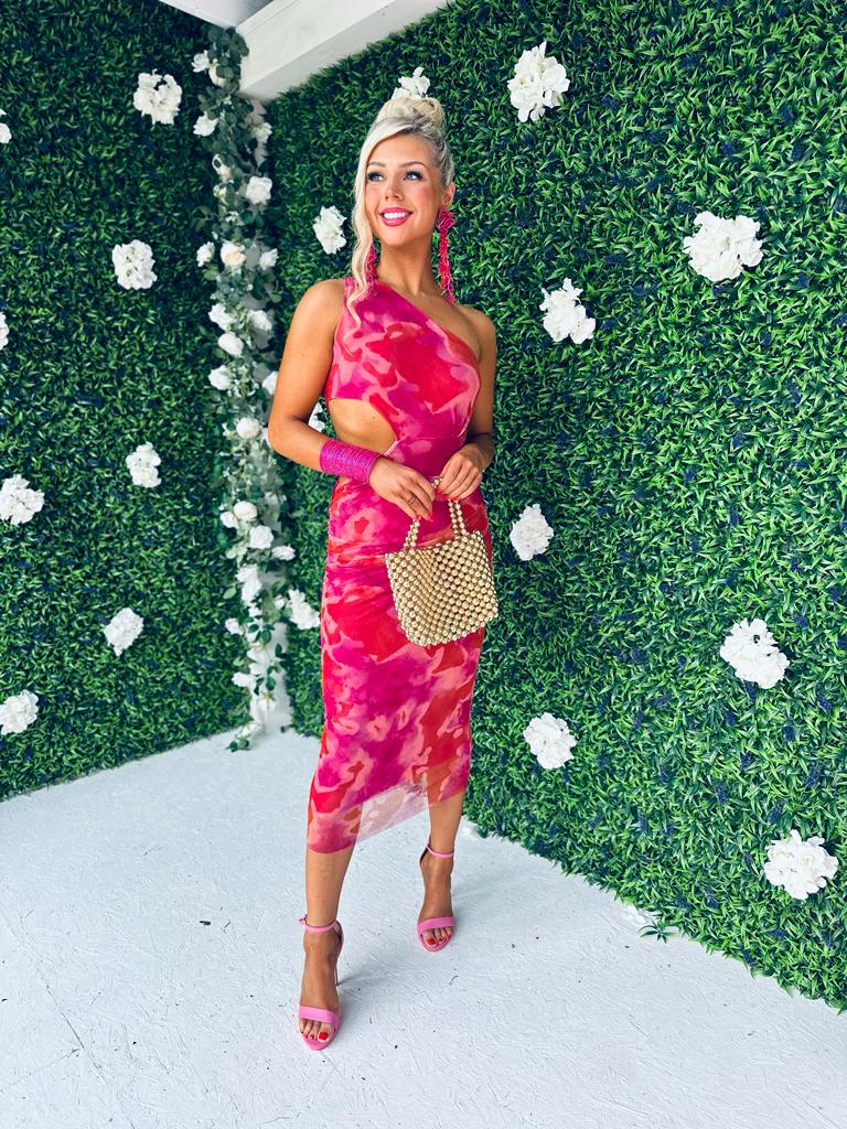 Ely Mesh Midi Dress Fuchsia