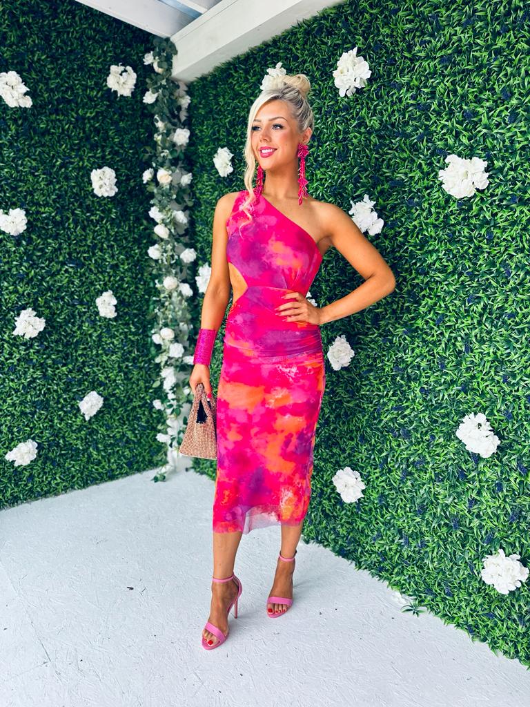 Ely Mesh Midi Dress Fuchsia