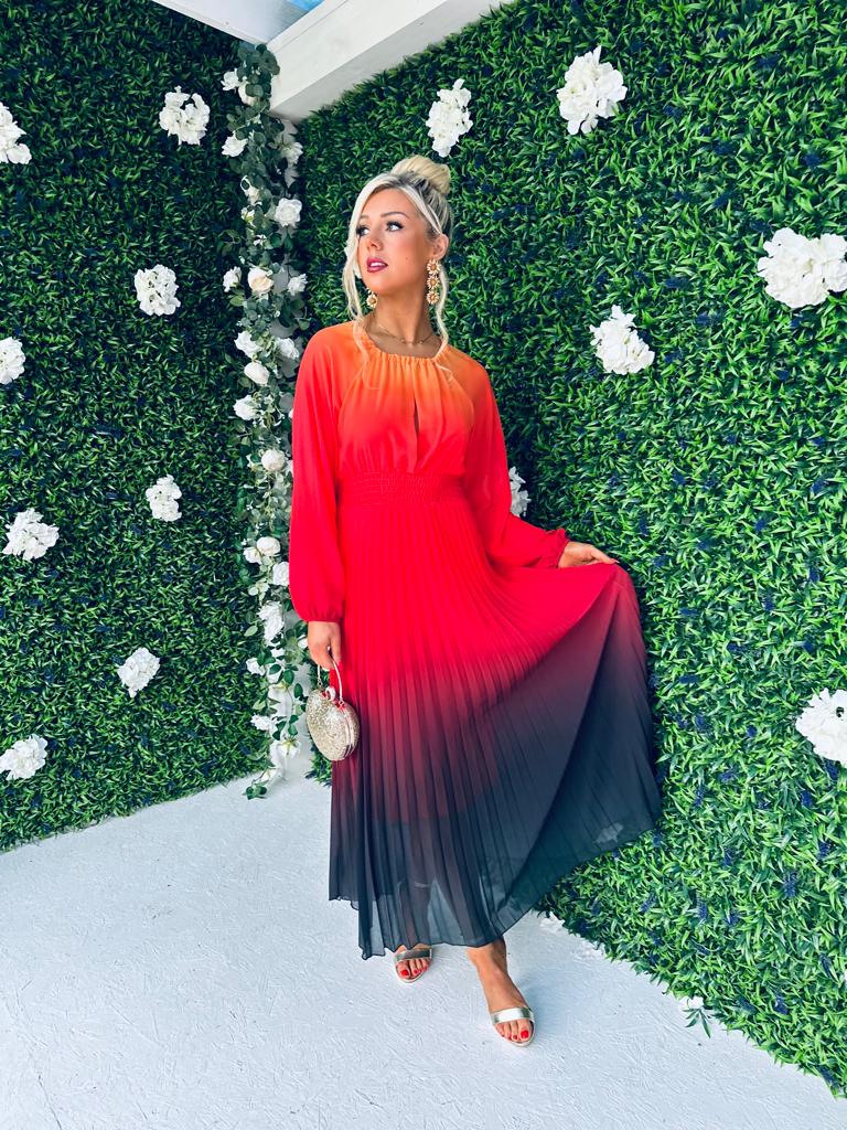 Cindy Pleated Ombre Maxi Dress Amber