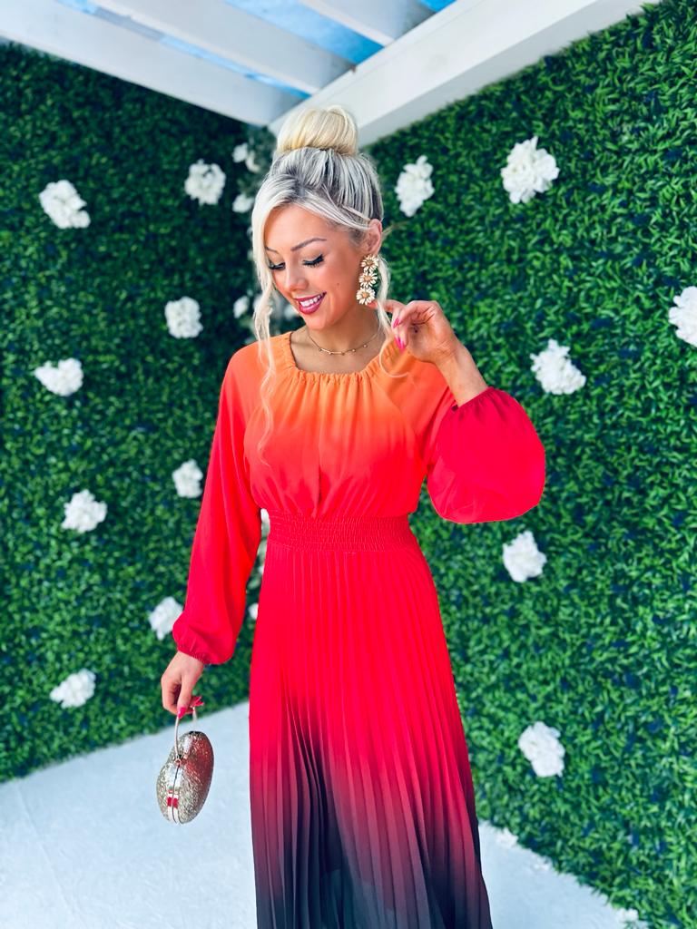 Cindy Pleated Ombre Maxi Dress Amber