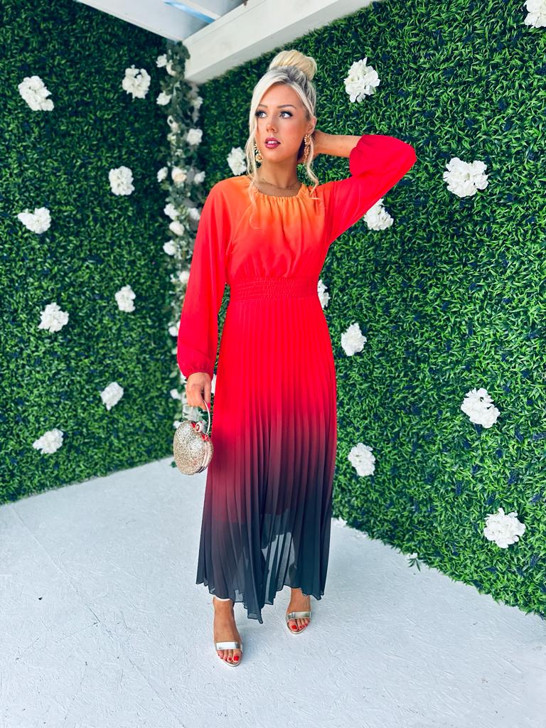 Cindy Pleated Ombre Maxi Dress Amber