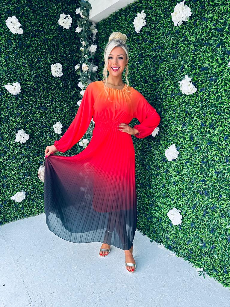 Cindy Pleated Ombre Maxi Dress Amber