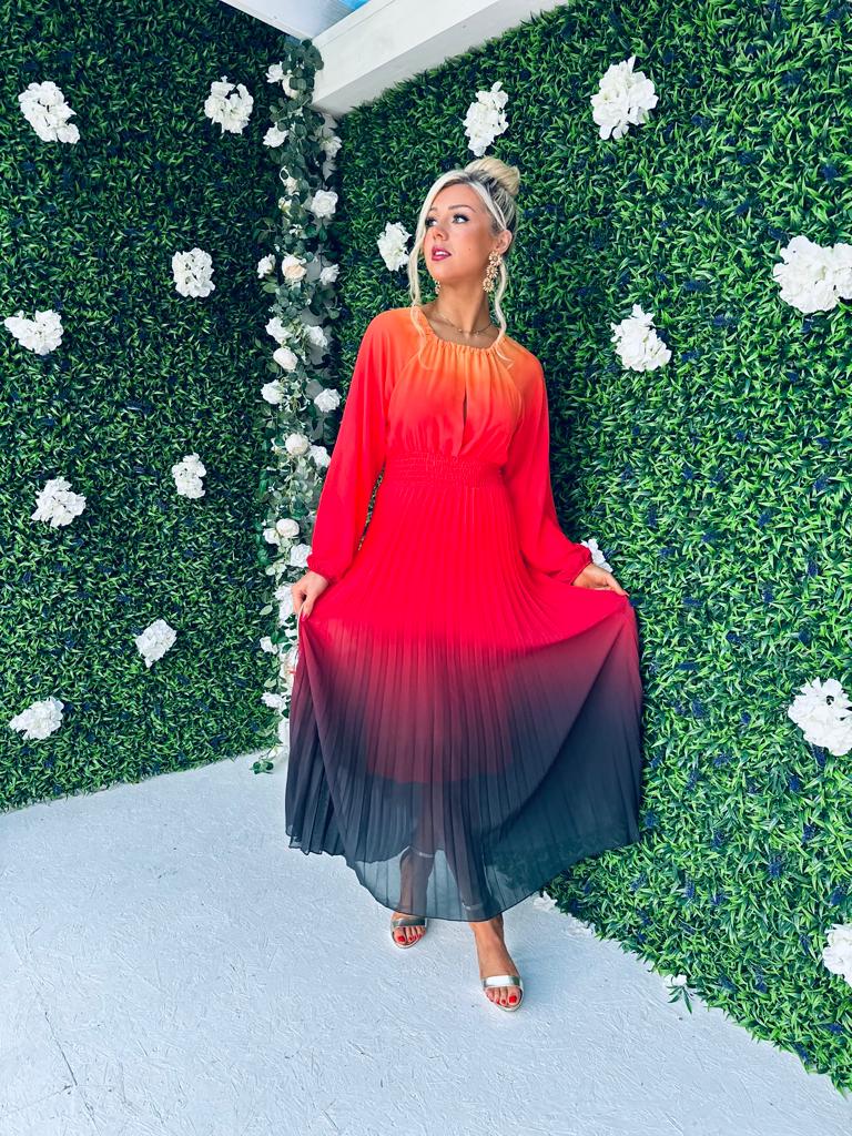 Cindy Pleated Ombre Maxi Dress Amber
