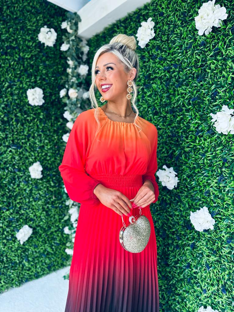Cindy Pleated Ombre Maxi Dress Amber