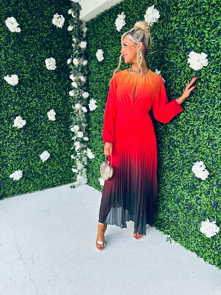 Cindy Pleated Ombre Maxi Dress Amber