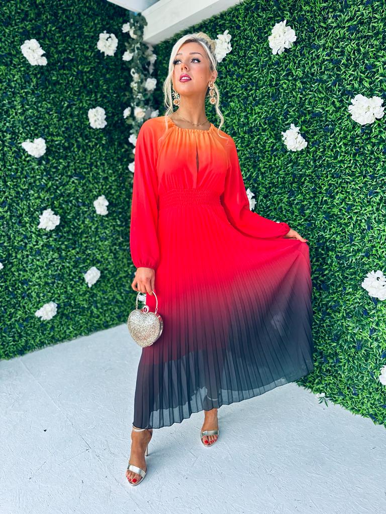 Cindy Pleated Ombre Maxi Dress Amber