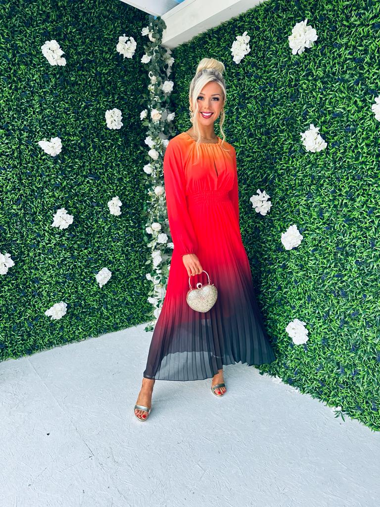 Cindy Pleated Ombre Maxi Dress Amber