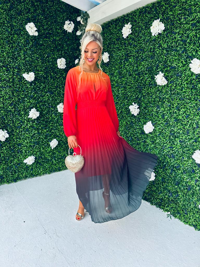 Cindy Pleated Ombre Maxi Dress Amber