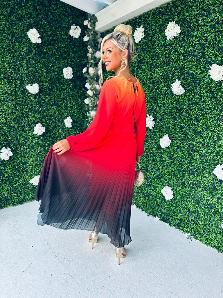 Cindy Pleated Ombre Maxi Dress Amber
