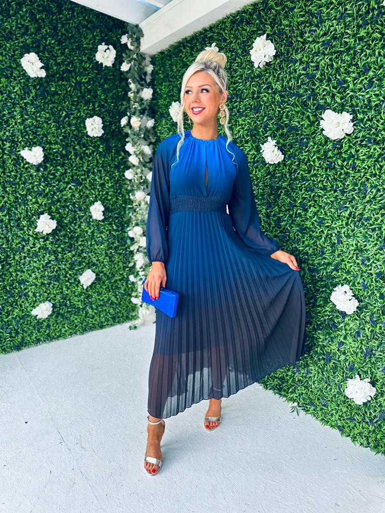 Cindy Pleated Ombre Maxi Dress Navy