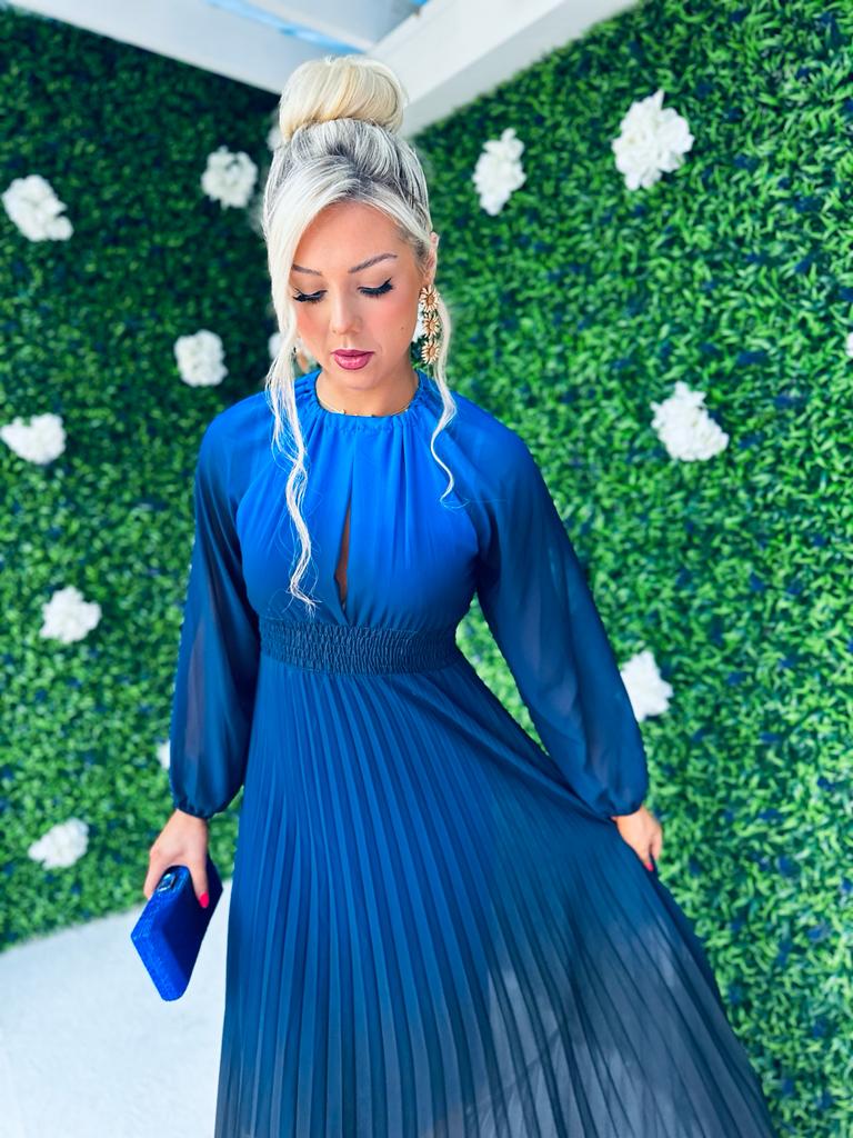 Cindy Pleated Ombre Maxi Dress Navy