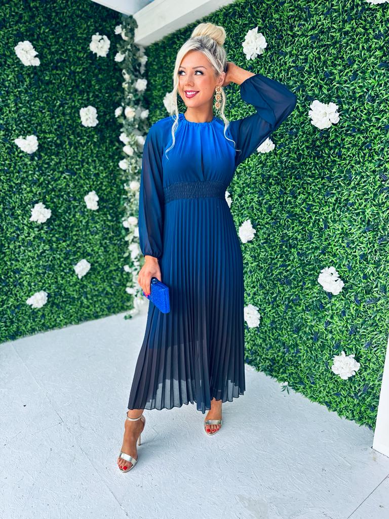 Cindy Pleated Ombre Maxi Dress Navy