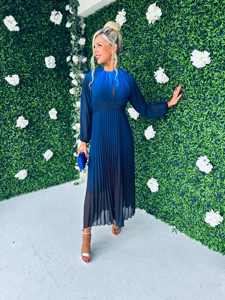 Cindy Pleated Ombre Maxi Dress Navy