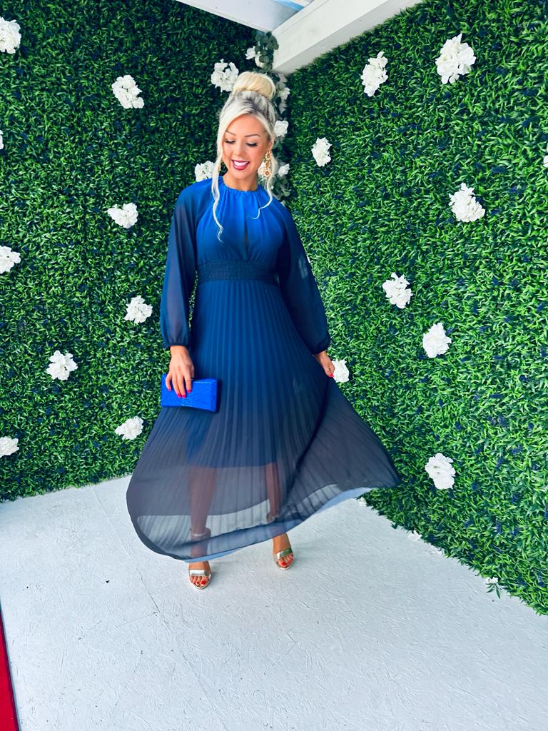 Cindy Pleated Ombre Maxi Dress Navy