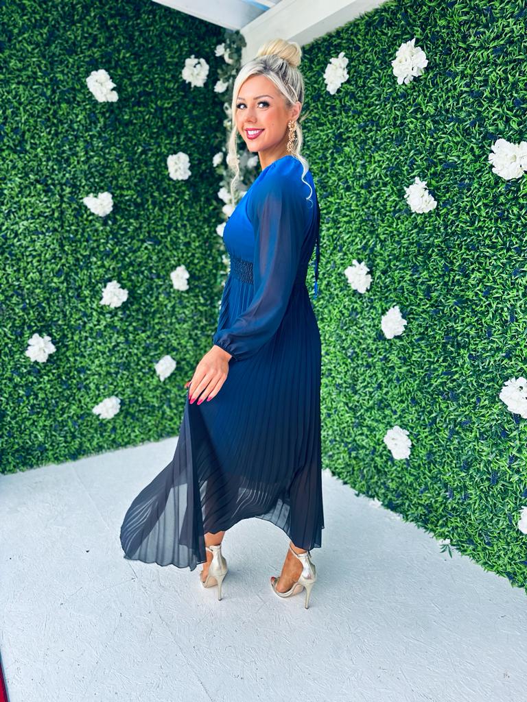 Cindy Pleated Ombre Maxi Dress Navy
