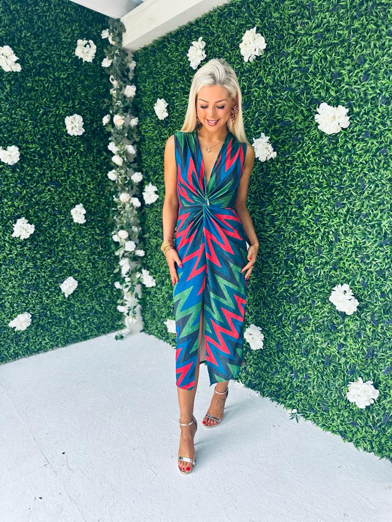 Nina Knot Detail Dress Aztec Green