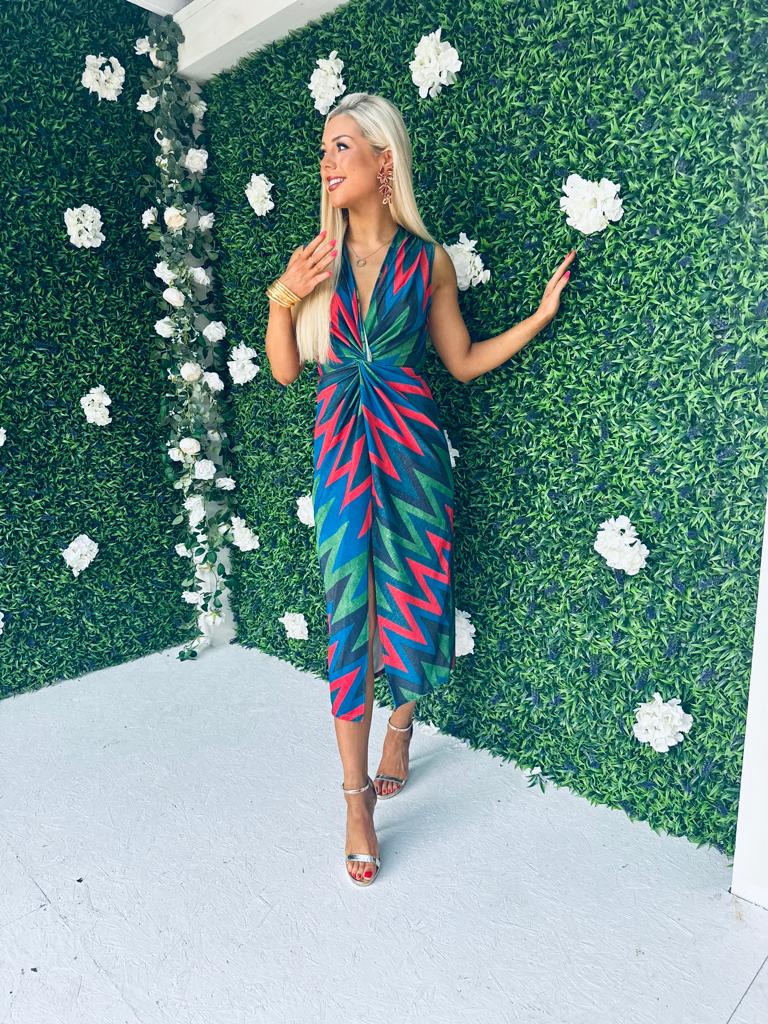 Nina Knot Detail Dress Aztec Green