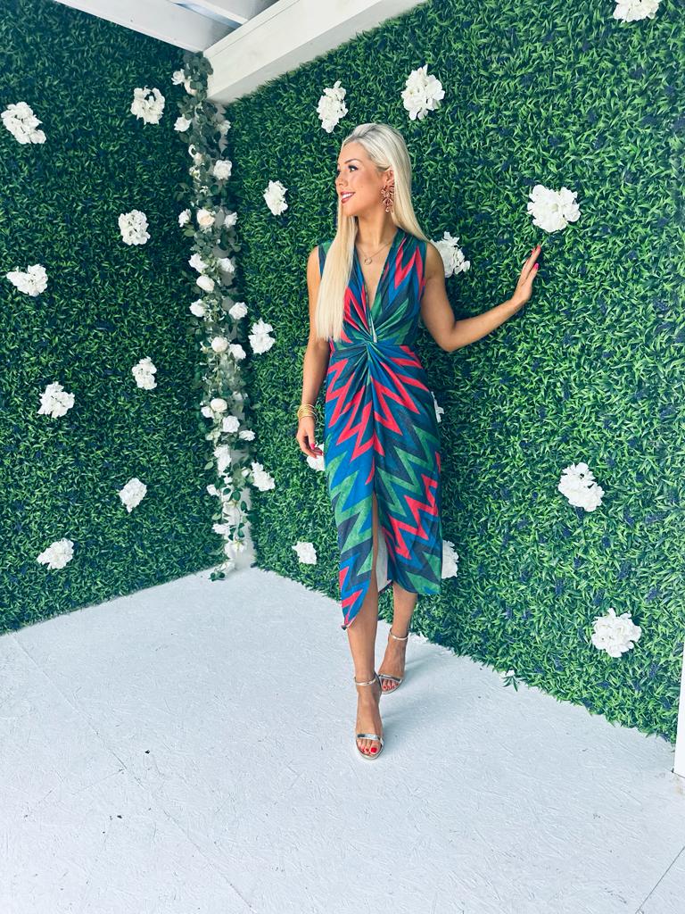 Nina Knot Detail Dress Aztec Green