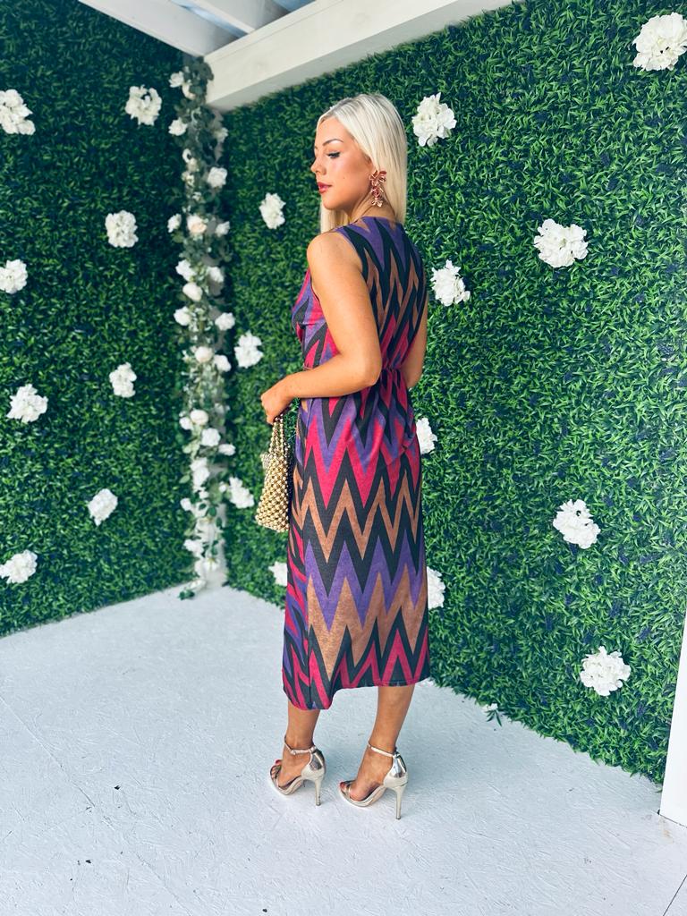 Nina Knot Detail Dress Aztec Ruby