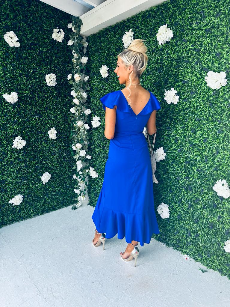 Daphne Frill Detailed Midi Dress Cobalt