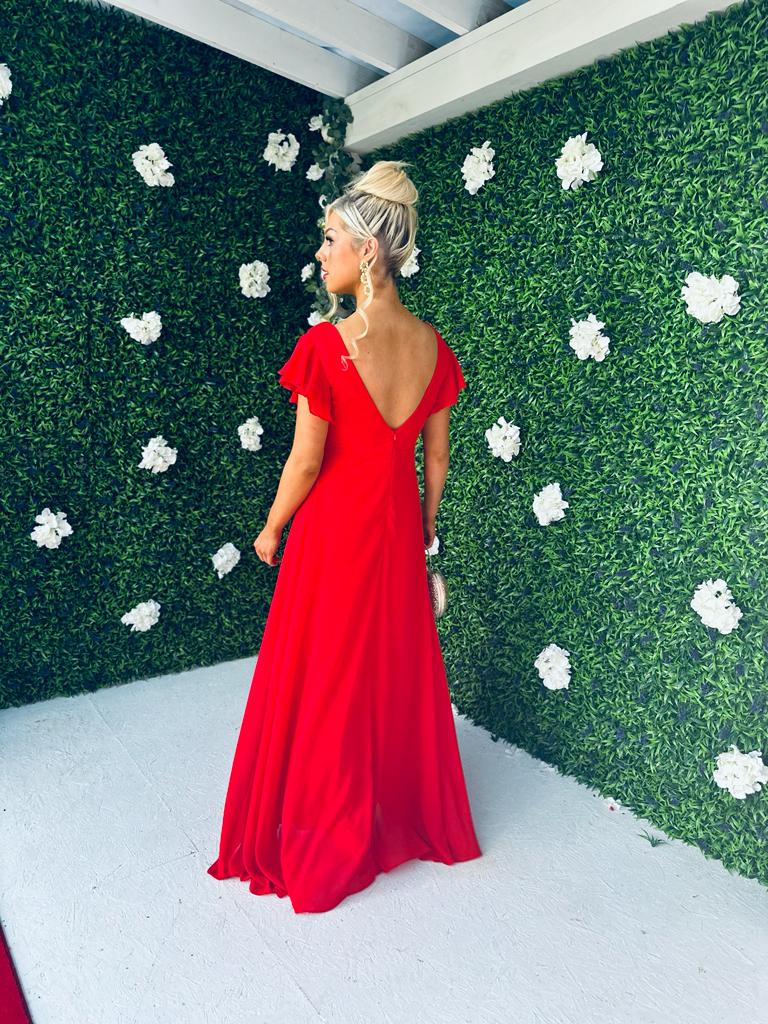 Juno Frill Detailed Maxi Dress Rouge