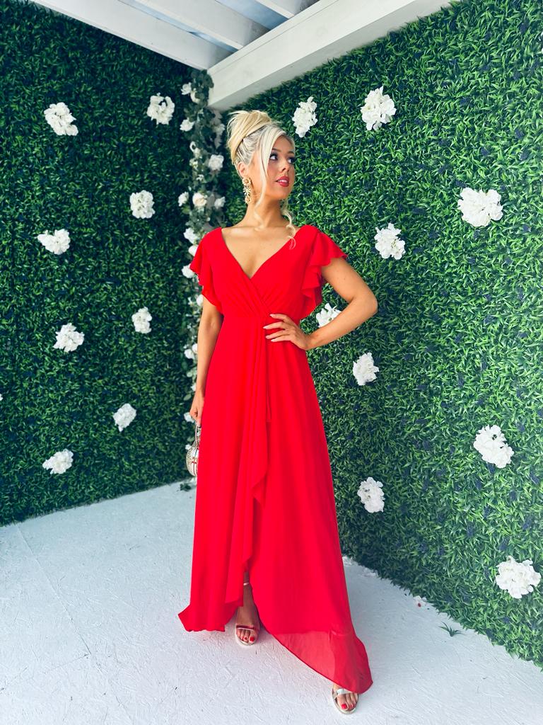 Juno Frill Detailed Maxi Dress Rouge