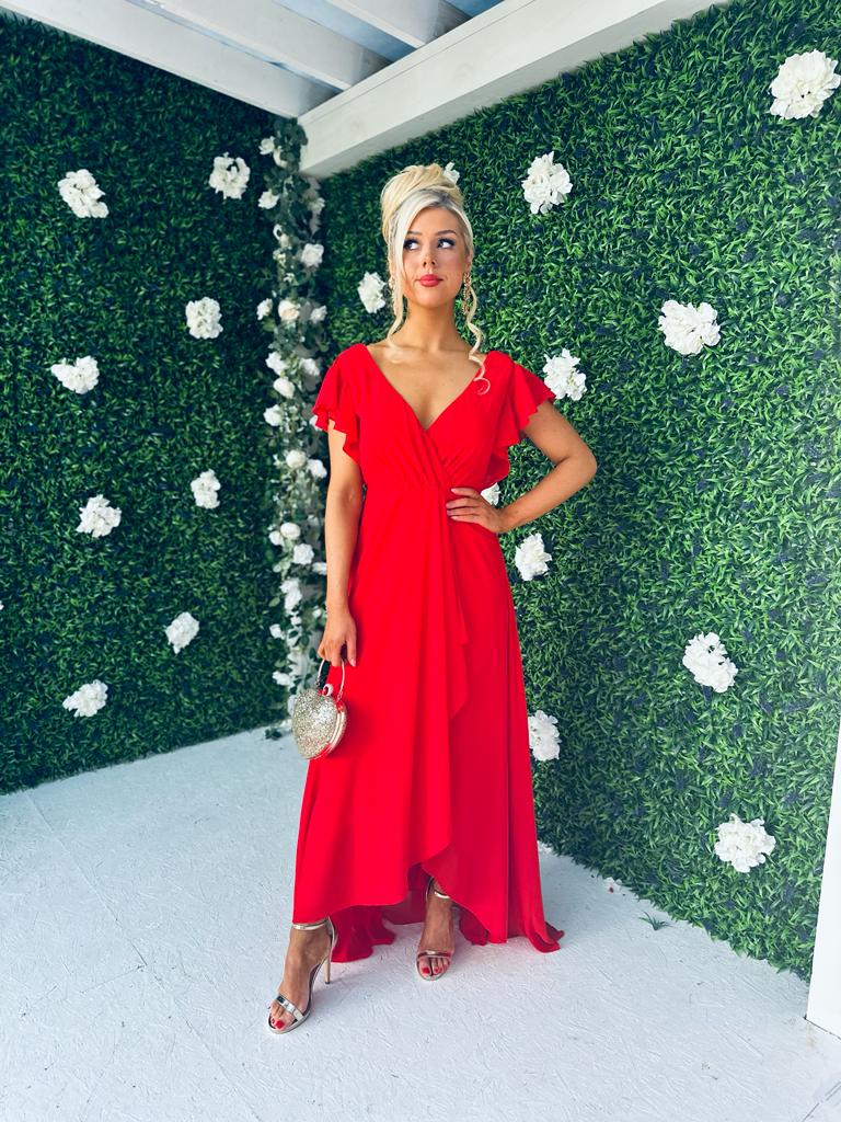 Juno Frill Detailed Maxi Dress Rouge