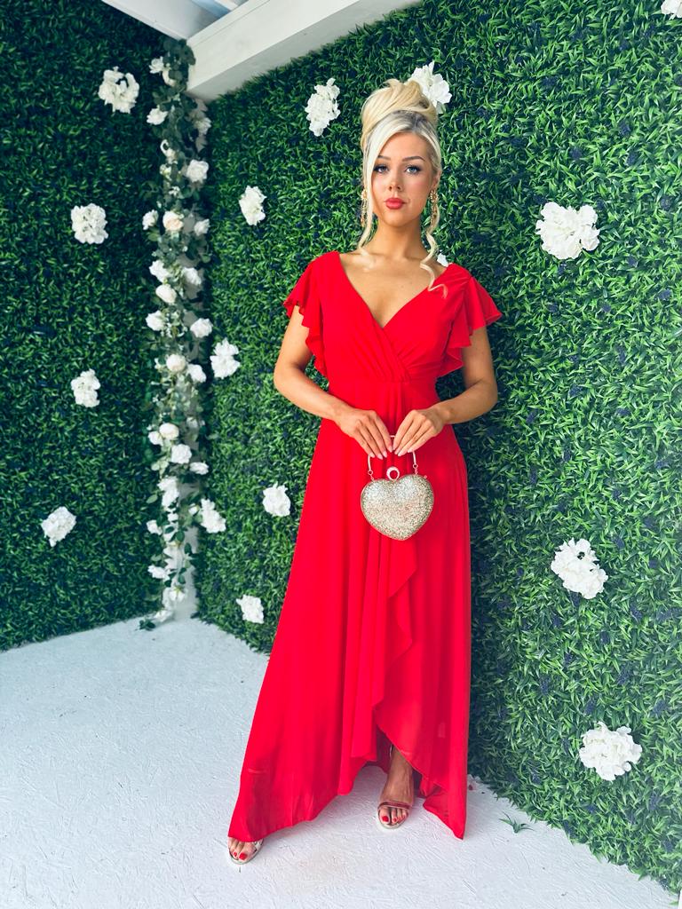 Juno Frill Detailed Maxi Dress Rouge