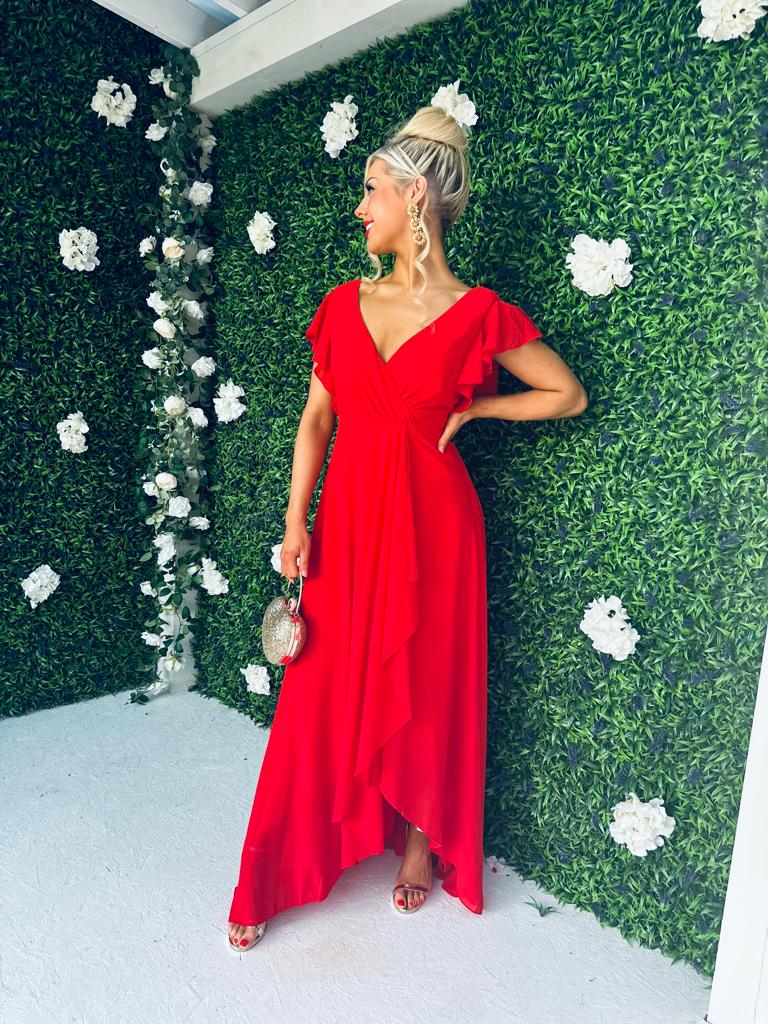 Juno Frill Detailed Maxi Dress Rouge