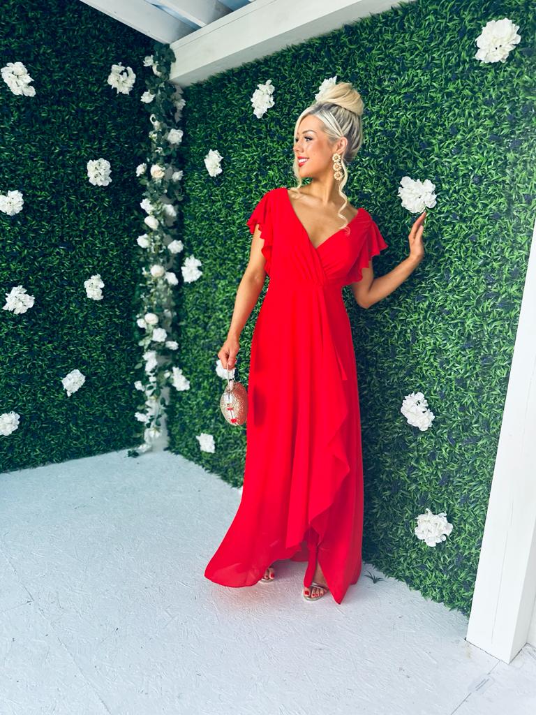 Juno Frill Detailed Maxi Dress Rouge