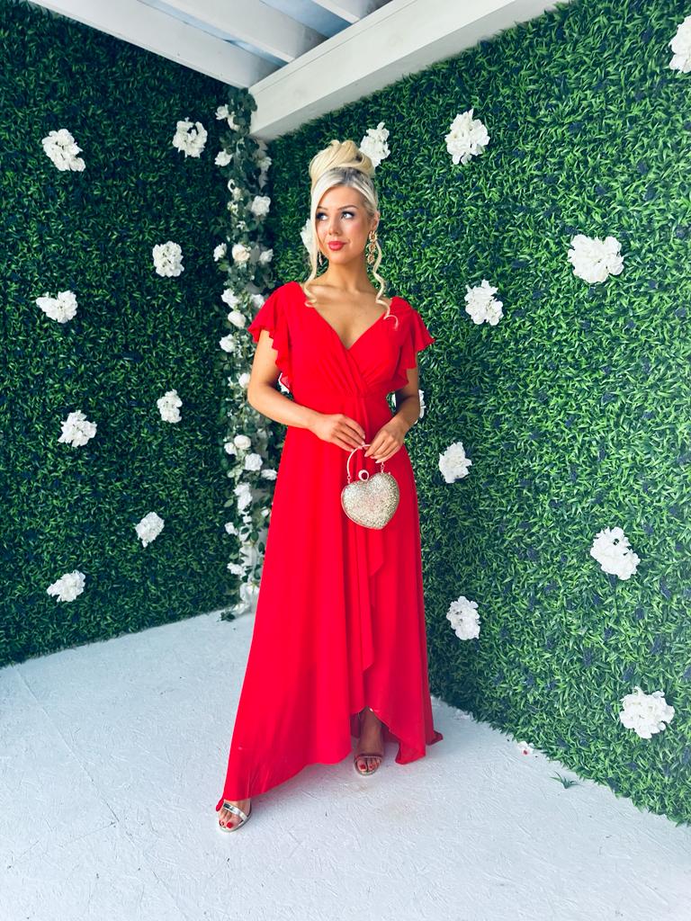 Juno Frill Detailed Maxi Dress Rouge