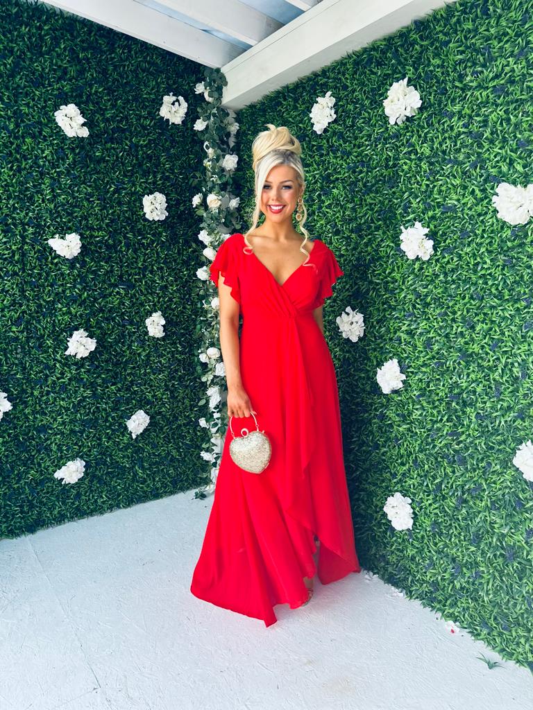 Juno Frill Detailed Maxi Dress Rouge