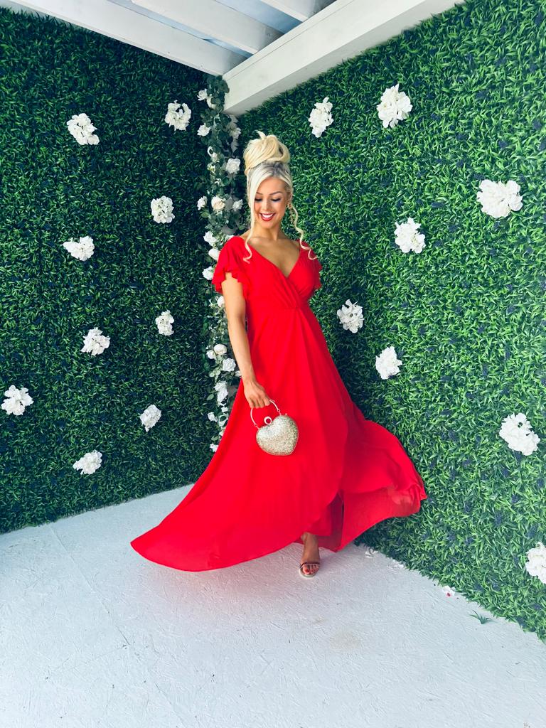 Juno Frill Detailed Maxi Dress Rouge