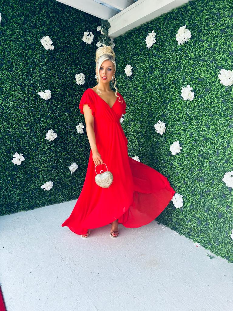 Juno Frill Detailed Maxi Dress Rouge