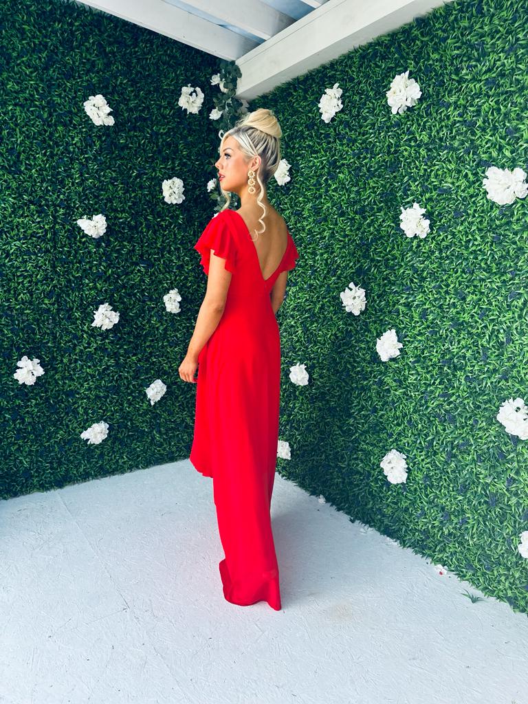 Juno Frill Detailed Maxi Dress Rouge