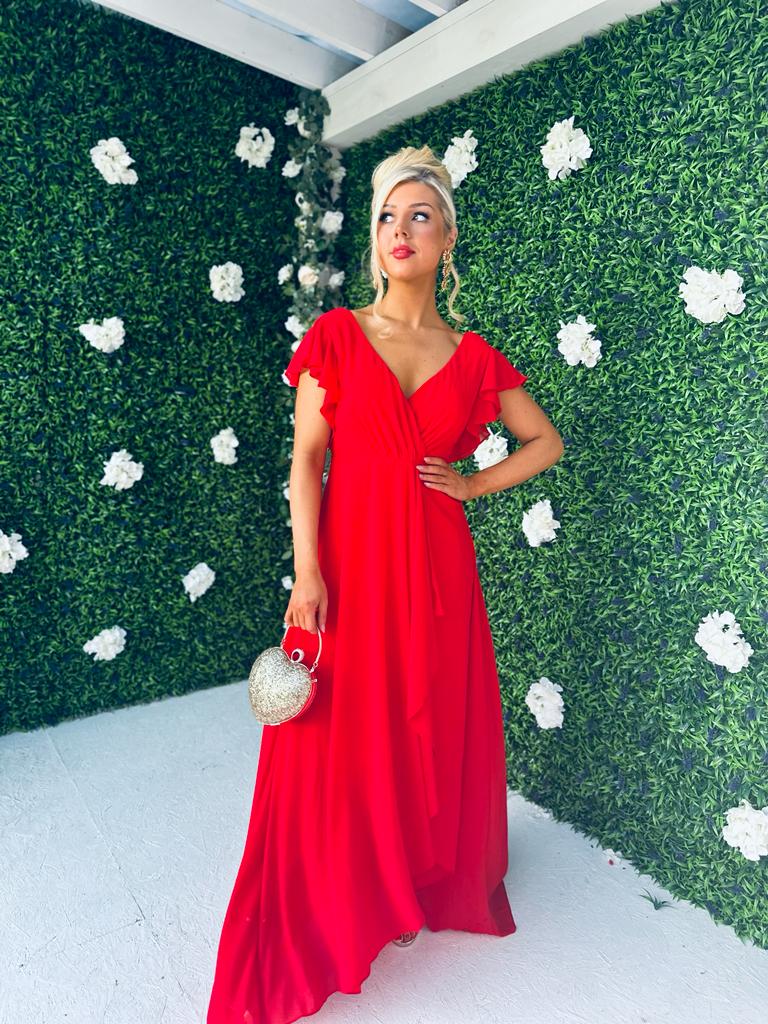 Juno Frill Detailed Maxi Dress Rouge