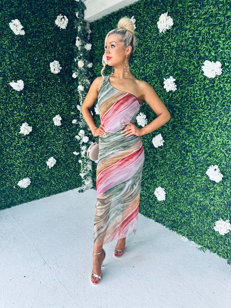 Clora Mesh Midi Dress Khaki