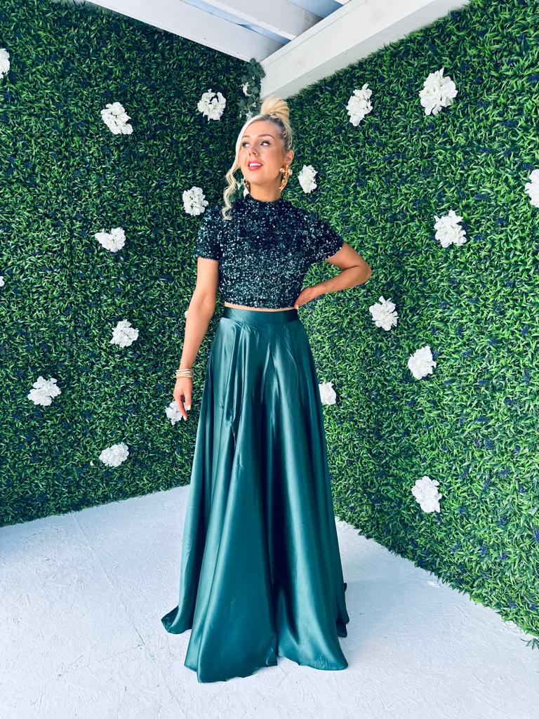Kylie Satin Maxi Skirt Forest