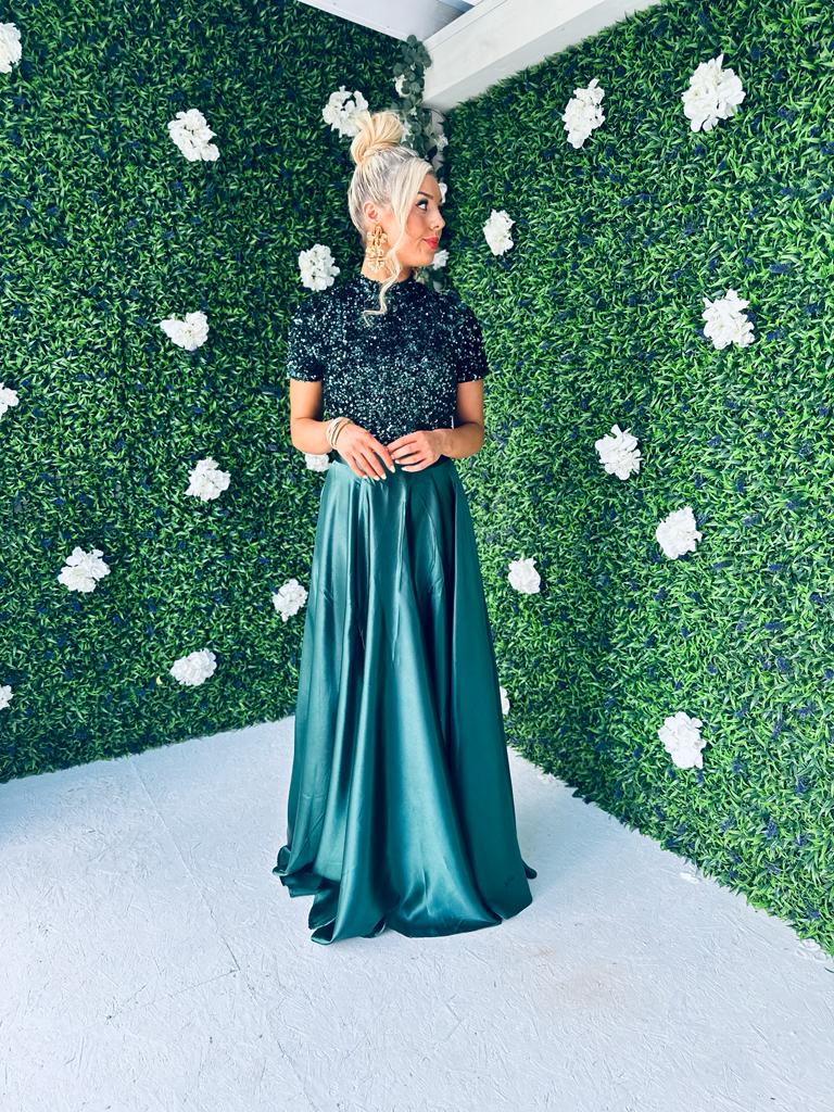 Kylie Satin Maxi Skirt Forest