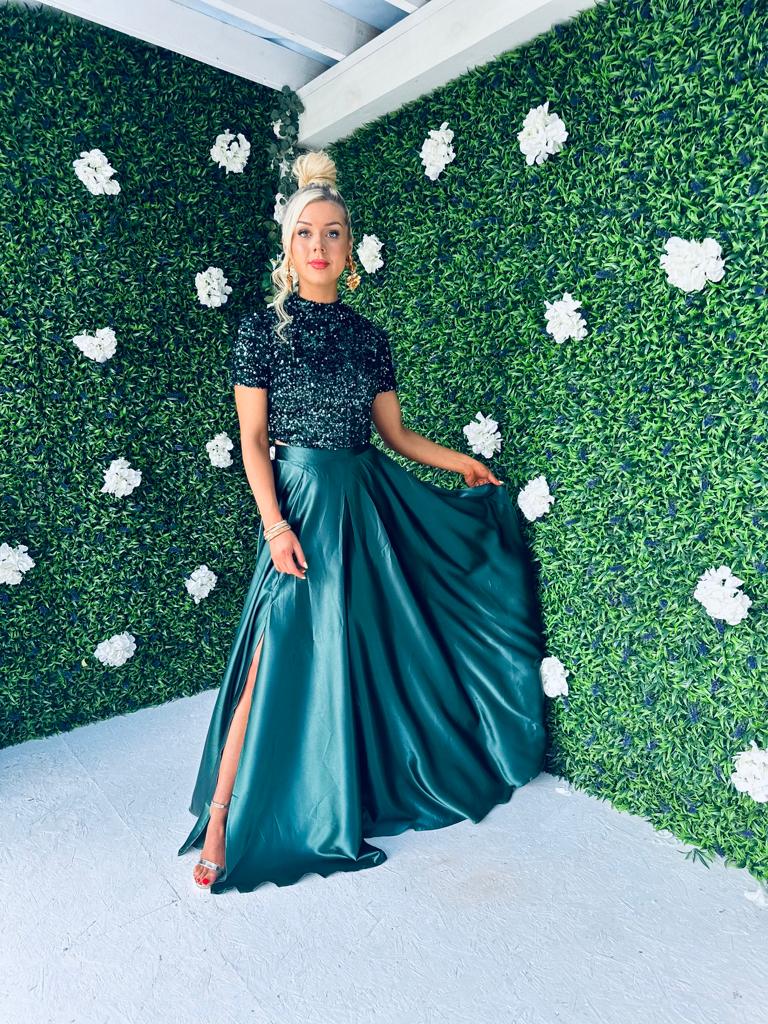 Kylie Satin Maxi Skirt Forest