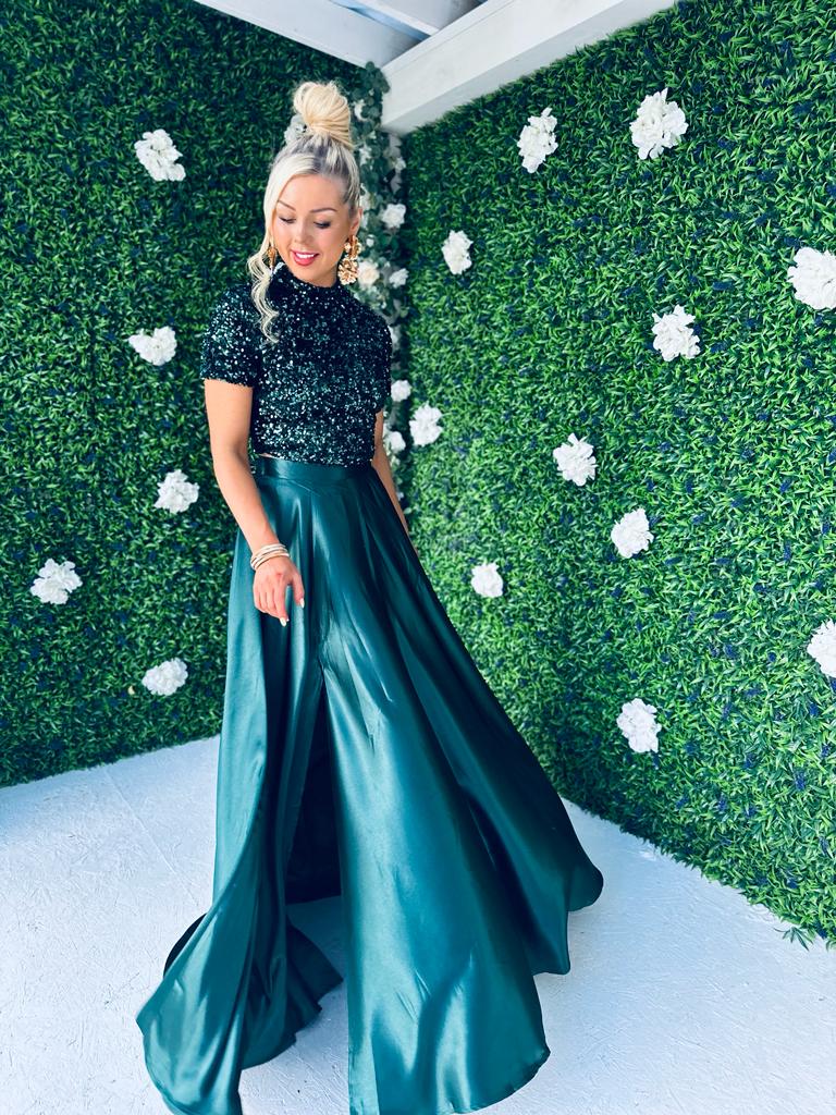 Kylie Satin Maxi Skirt Forest