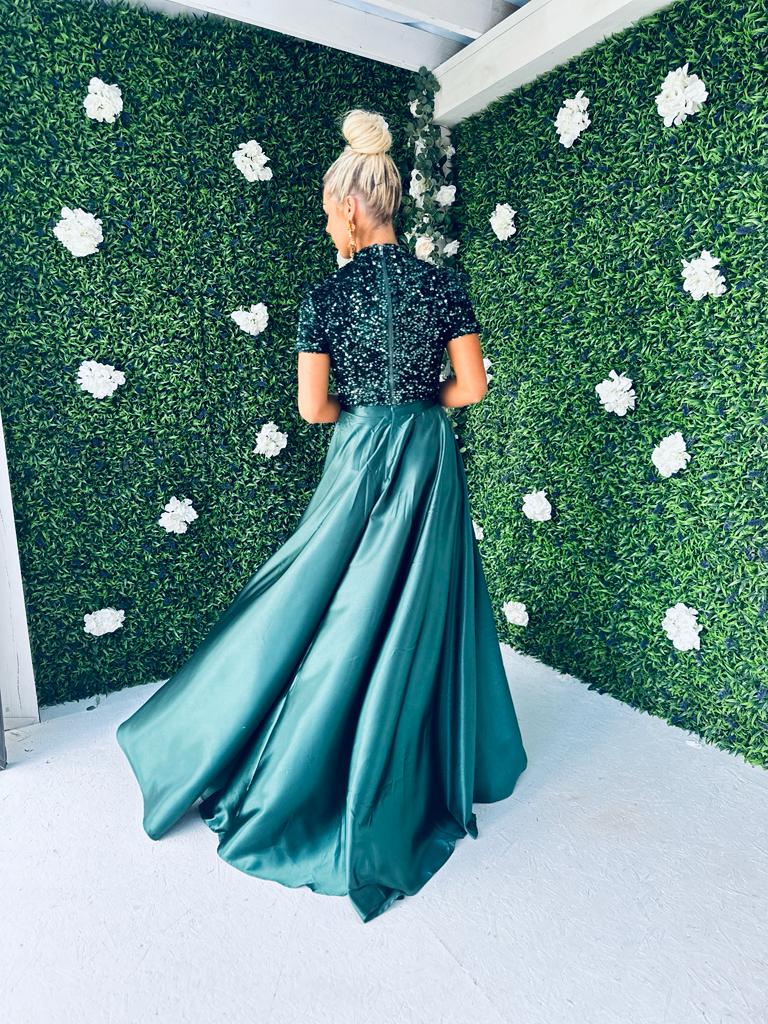 Kylie Satin Maxi Skirt Forest