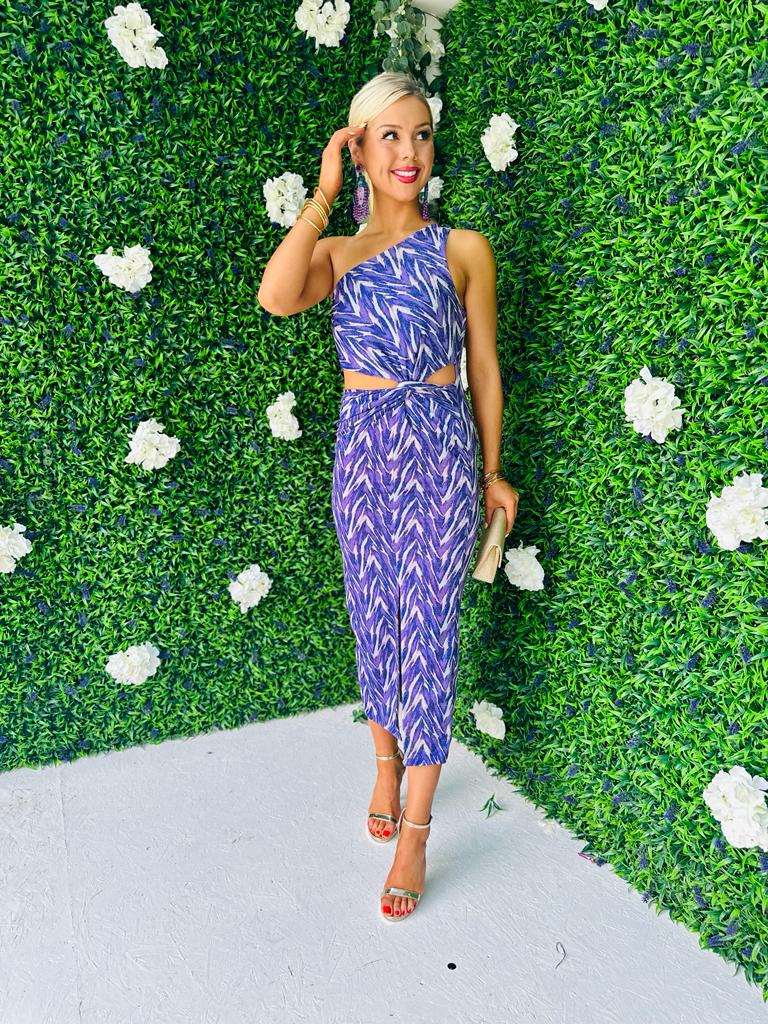Harri Cut Out Lurex Dress Violet