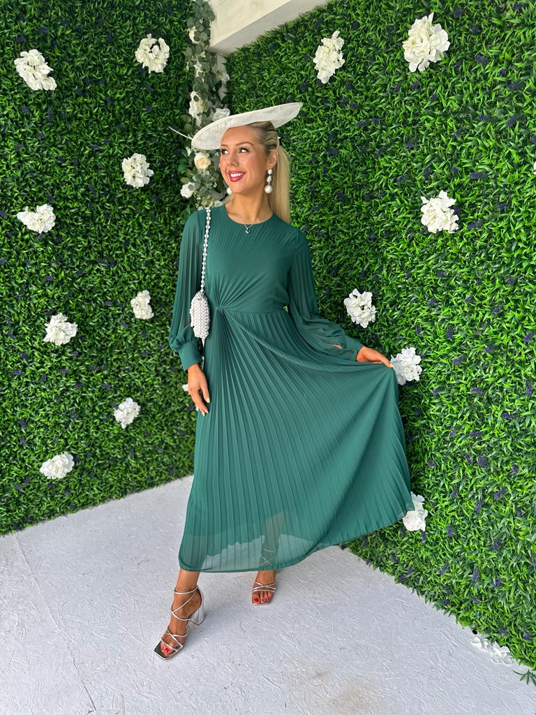 Janis Pleated Midi Dress Forest