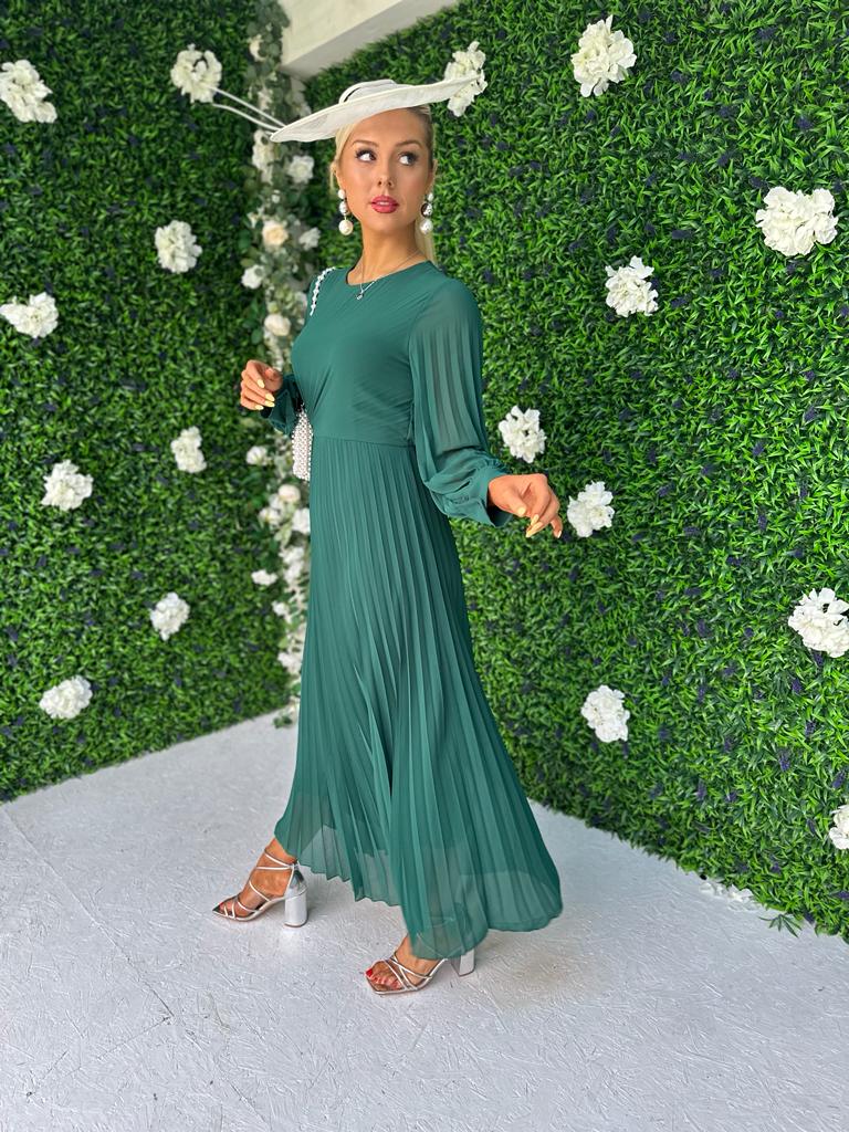 Janis Pleated Midi Dress Forest